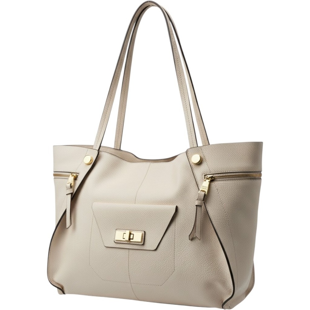 Steve Madden Cream Pebbled Faux Leather Tote Bag Gold Hardware Shoulder Bag